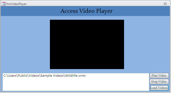 Video player implementation using Access VBA Fig-1.3